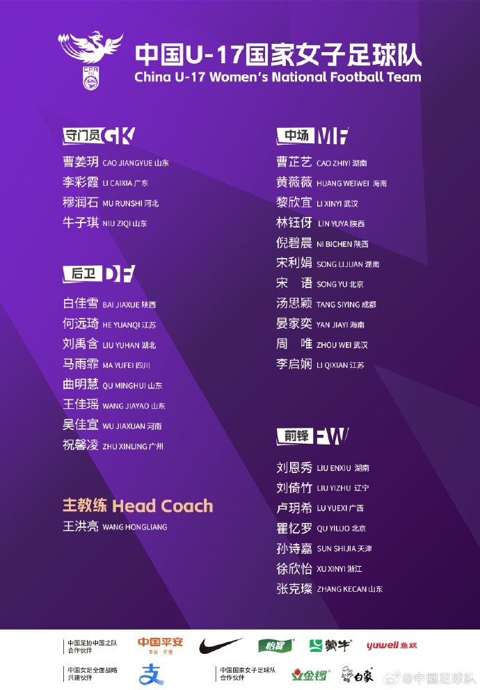 U17女足30人將在蘇州集訓(xùn)備戰(zhàn)世界杯，姜寧、朱挺擔(dān)任訓(xùn)練員